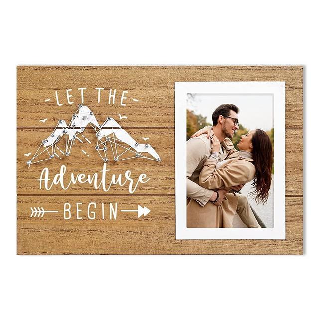 ElegantPark Engagement Gift for Couples Wedding Gifts for Engaged Couple Love Picture Frame Romantic Birthday Gifts for Boyfriend Girlfriend Him and Her Let the Adventure Begin 4x6 Wood Photo Frame