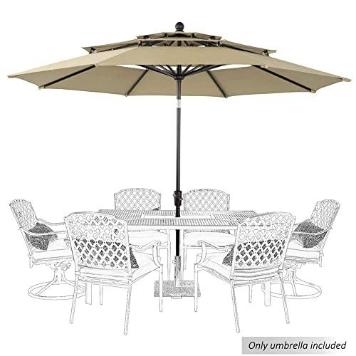 PHI VILLA 10ft Patio Umbrella Outdoor 3 Tier Vented Table Umbrella with 8 Sturdy Ribs (Beige)