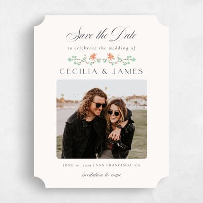 Beige Ticket Wedding Save the Date - Papillon Photo
