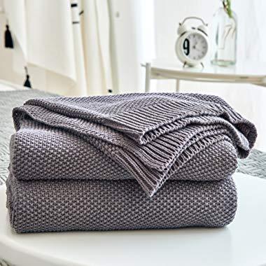 Longhui bedding Dark Grey Cotton Cable Knit Throw Blanket for Couch Sofa Chair Home Decorative, Dark Gray 50 x 60 Inch 2.2 Pounds