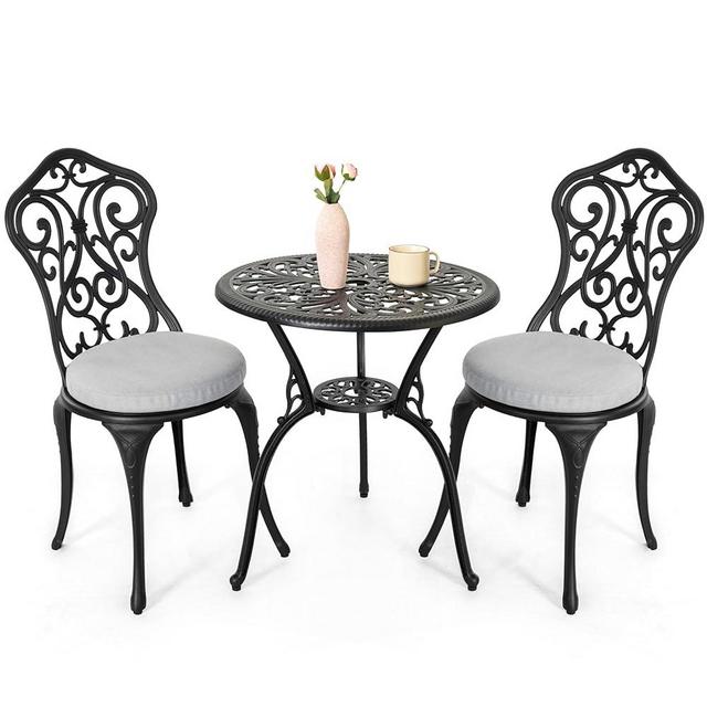 NUU GARDEN 3 Piece Outdoor Bistro Table Set, All Weather Cast Aluminum Patio Bistro Sets Patio Table and Chairs Set of 2 with Umbrella Hole for Yard, Garden, Balcony, Black