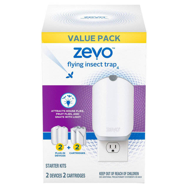 Zevo Indoor Flying Insect Trap Starter Kit for Fruit flies, Gnats, and House Flies - 4ct