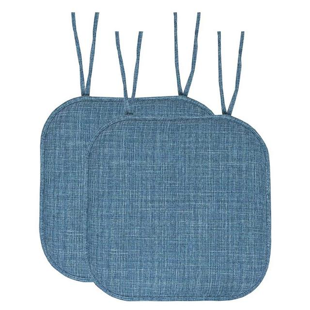 Sweet Home Collection Chair Cushion Memory Foam Pads with Ties Honeycomb Pattern Slip Non Skid Rubber Back Rounded Square 16" x 16" Seat Cover, 2 Pack, Aria Blue 6 Count