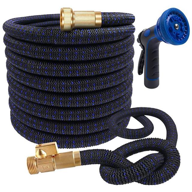 50 FT Expandable Garden Hose with 10 Modes Spray Nozzle, Durable Lightweight Flexible Water Hose with Triple Latex Core, 3750D Fabric No-kink, 3/4" Solid Brass Fittings for Watering and Washing