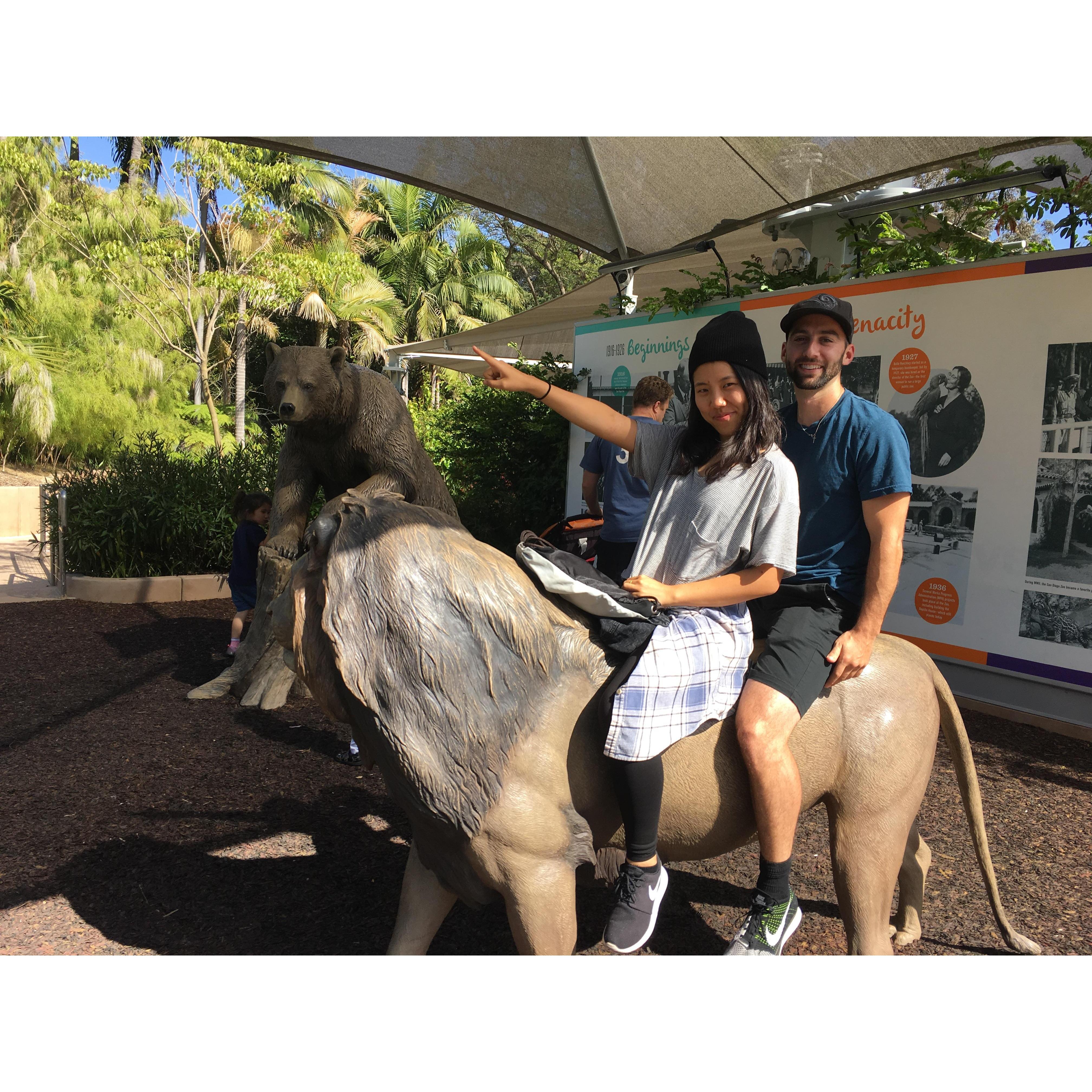 Becca took Ryan to the zoo for his birthday because Ryan loves the zoo. She also made him take a picture like this.