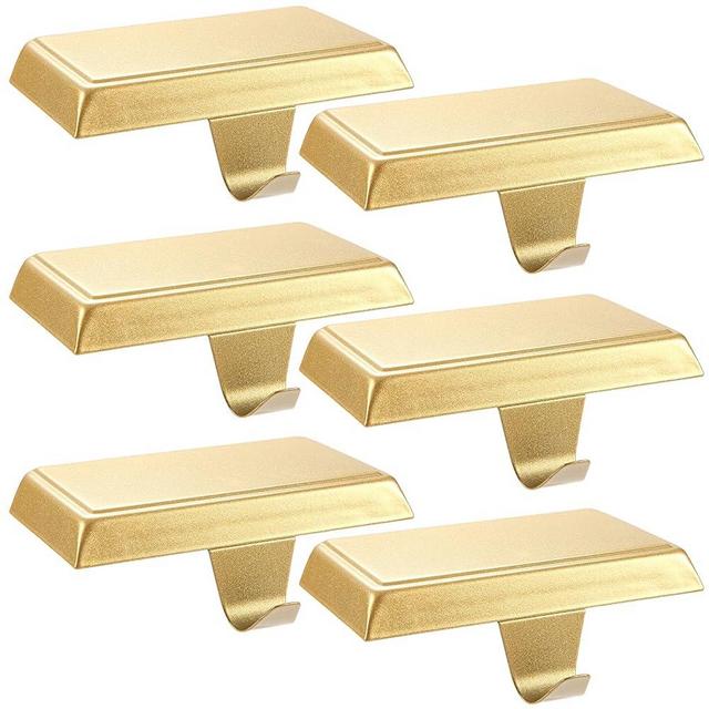 Sunshane Christmas Stocking Holders Mantel Stocking Hanger Hooks Fireplace Mantle Metal Hang Bases for Xmas Party Decorations (Gold, 6)