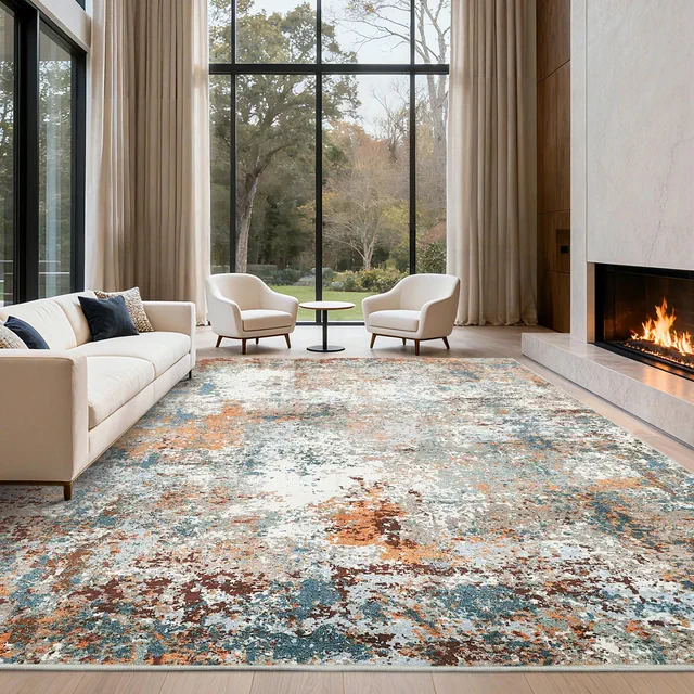 10'x13' Area Rugs for Living Room Bedroom Modern Abstract Machine Washable Rug Soft Low Pile Non Slip Rug
