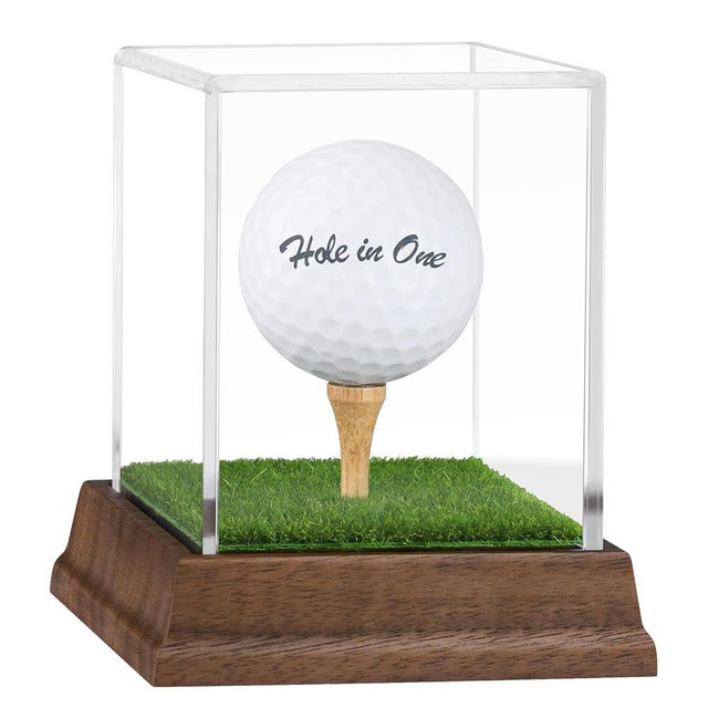 Golf Ball Display Case Hole in One Golf Ball Display Case Holder Wanult Wood Base Acrylic Golf Ball Holder Stand Lifelike Turf Wood Tee Memorabilia Showcase Square Cube Box Stand Golf Gifts Decor