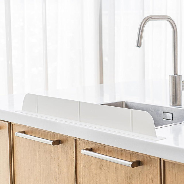 CASA STARLET SIZE UPGRADE 30" - NO Suction Cups, Ultra Wide (White/Gray) Premium Silicone Splash Guard for sink - Made in Korea (Eco White Ultra Wide / 2 Options)