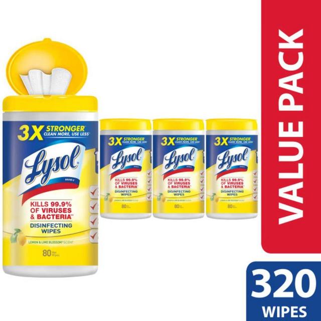 Lysol Disinfecting Wipes, Lemon & Lime Blossom, 320ct ,Packaging May Vary (Pack of 4)