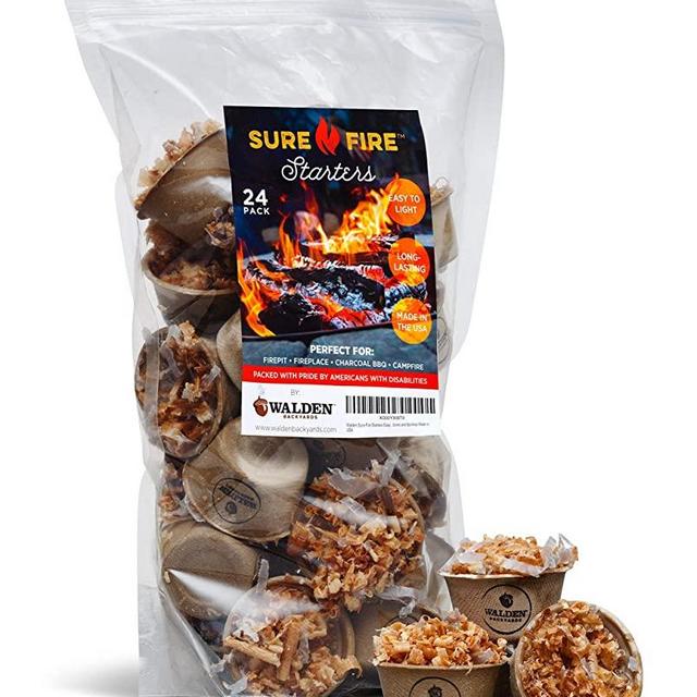 Walden Natural Sure-Fire Starters, Best for Wood Fires and BBQ Grills, 24 Pack