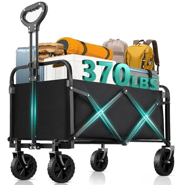 Ecogou Collapsible Wagon with Wheels, 370lbs Weight Capacity Foldable Beach Wagon with Flexible Handle Portable Utility Wagon Cart for Outdoor, Grocery, Garden, Camping