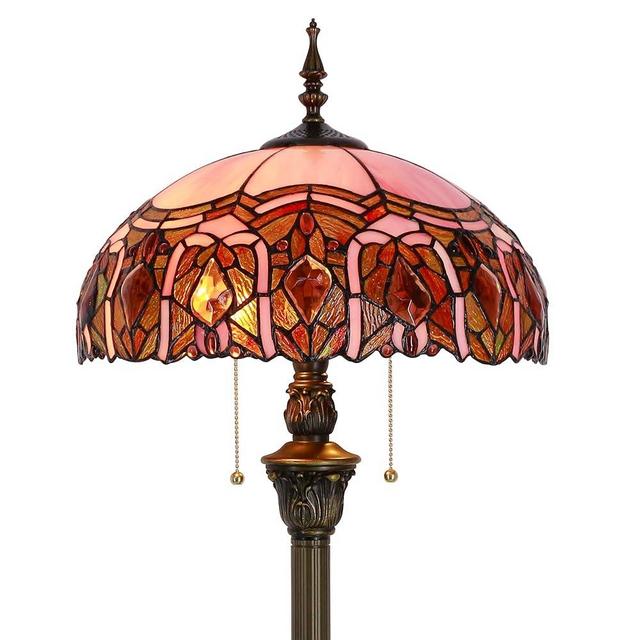 ZJART Tiffany Floor Lamp Stained Glass Pink Jewelry Style Standing Reading Light 16x16x70 Inch Antique Lamp for Living Room Office (Pink Jewelry)
