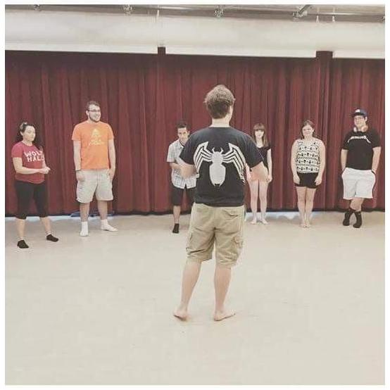 The first day we met. We are standing next to each other on the right at Improv Club. September 2015