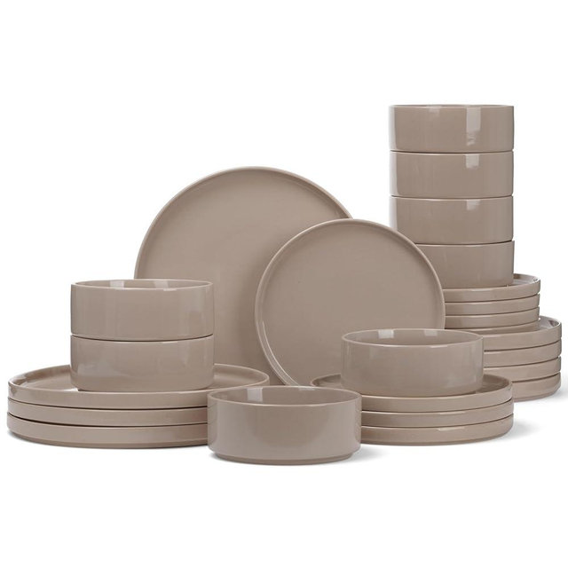 Famiware Nebula Plates and Bowls Sets, Dinnerware Sets, Dishes Set for 8, 8-Set(24pcs), Cinnamon Brown