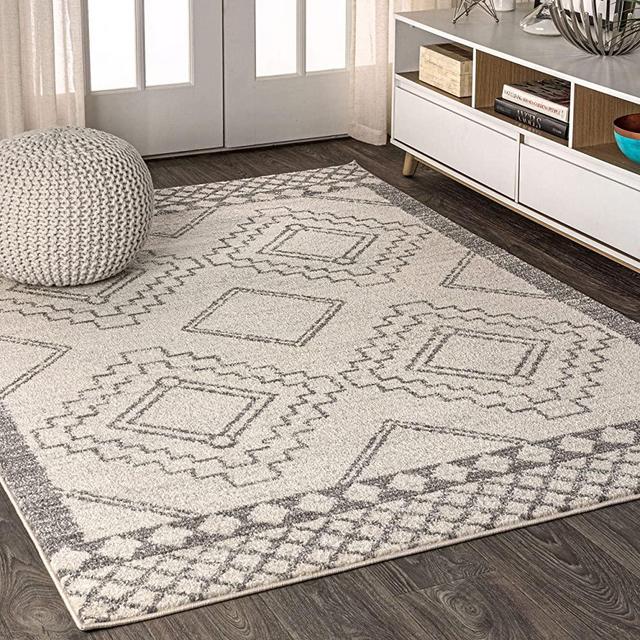 JONATHAN Y, Non Shedding Amir Moroccan Beni Souk Rug, Bohemian Bedroom, Kitchen, Living Room, 8 X 10, Cream,Gray