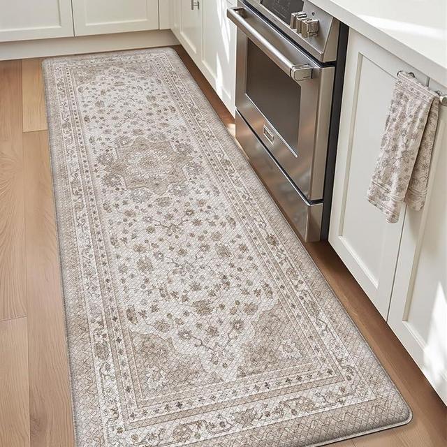 Color&Geometry Kitchen Floor Mats Anti Fatigue, Cushioned Boho Rugs,Waterproof Non Slip Kitchen Runner for Sink, Standing Mats for Office,24"x59",Beige