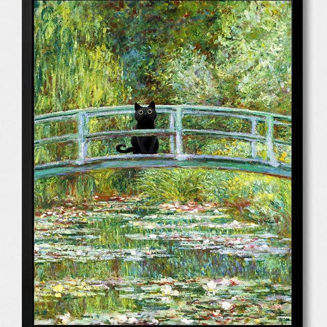 Hamduker Aesthetic Cat Poster Monet Prints Vintage Posters Canvas Wall Art Funny Water Lilies Cat Posters Decor for Bedroom Bathroom Living Room (Size: 8''x10''x1pcs)