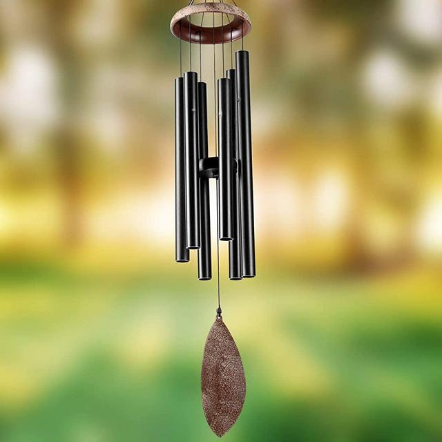 Epartswide Wind Chimes Outdoor Deep Tone 36" Memorial Wind Chime with 6 Tuned Tubes Soothing Melodic Tones Sympathy Gifts for Mom Patio Garden and Outdoor Home Decor (Black)