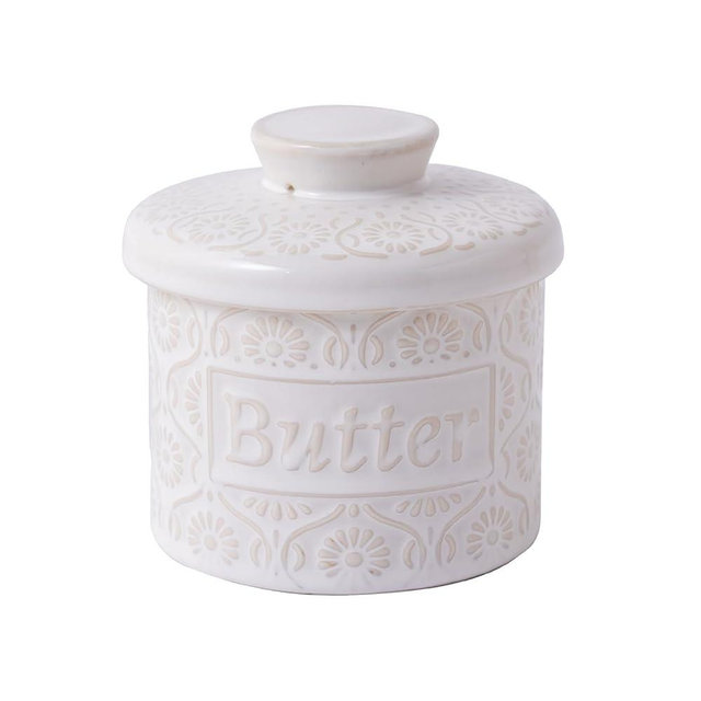 TEATALK Vintage Butter Crock, Reactive Glaze Butter Dish with Lid, Butter Crock for Soft Butter, Kitchen Decor, 6.7OZ,Cream