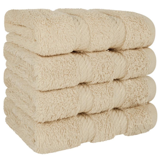 American Soft Linen Premium 4-Piece Solid Color Turkish Cotton Washcloth Set - Beige
