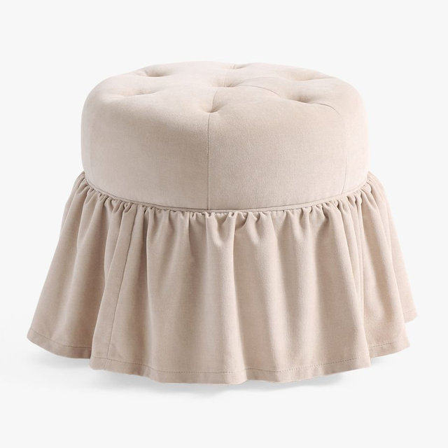 LoveShackFancy Tufted Stool, Performance Plush Chenille Dusty Blush