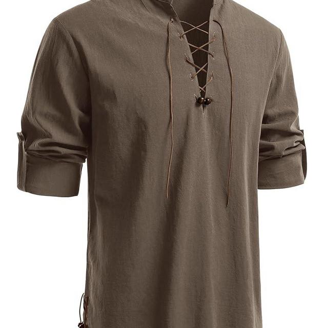 JEMITOP Men's Pure Cotton Retro Lace Up Shirts for Renaissance Pirate Medieval Viking