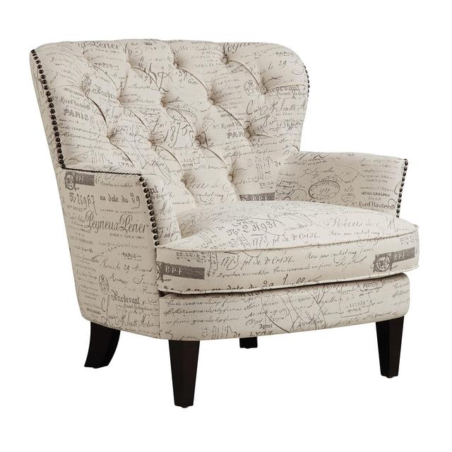 Pulaski Paris Script Button Tufted Accent Arm Chair, 34&quot; x 35&quot; x 34&quot;, Beige