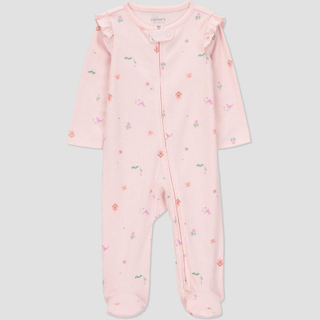 Carter's Just One You®️ Baby Girls' Zipper Sleep N' Play - Light Pink 6M: Cotton-Polyester Blend, Snug Fit, Bird