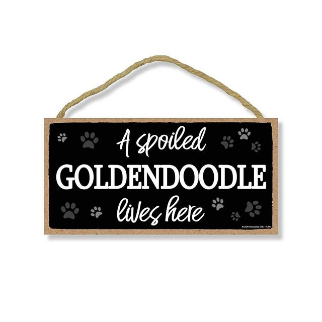 Honey Dew Gifts A Spoiled Goldendoodle Lives Here, Funny Wooden Home Decor for Dog Pet Lovers, Hanging Wall Decorative Sign, 5 Inches by 10 Inches