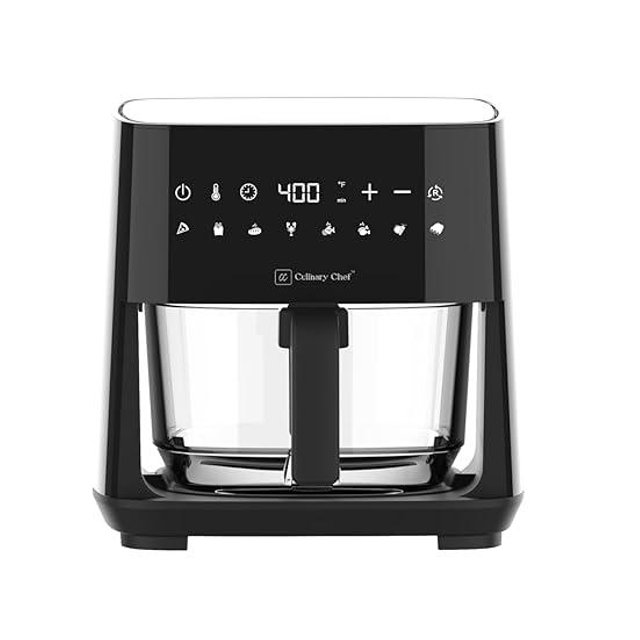 Culinary Chef 4.5-Quart Electric Air Fryer with Glass Basket, Adjustable Temperature, Touch Panel Control, One-Touch Cook Functions, and 360° Rapid Cooking, 1350 Watt Power