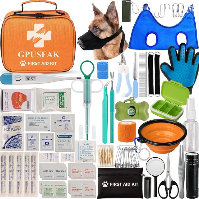 GPUSFAK Dog First Aid Kit - Pet First Aid Kit for Dogs Pet Emergency Kit with Grooming Hammock Harness Nail Clipper First Aid Supplies for Home Camping