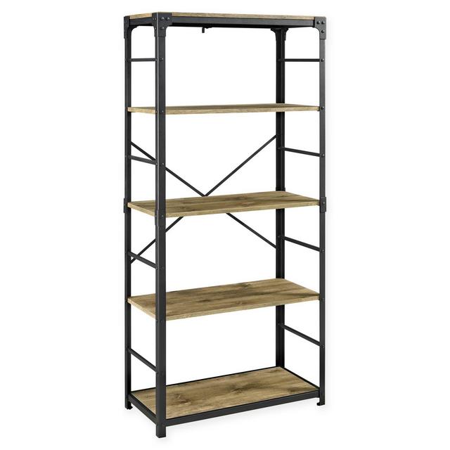 Forest Gate 64" Wheatland Industrial Modern Wood Metal Bookshelf in Barnwood