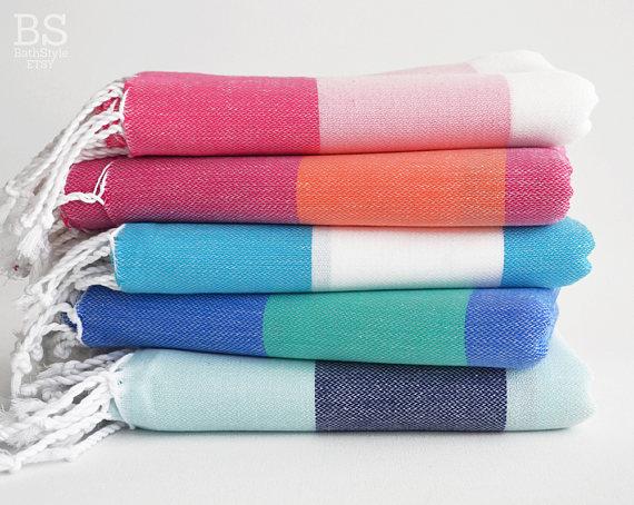 Turkish Beach Bath Towel / Classic Peshtemal / Pink-Orange