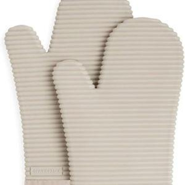 KITCHENAID Ribbed Soft Silicone Oven Mitt 2-Pack Set, 7.5"x13", Milkshake