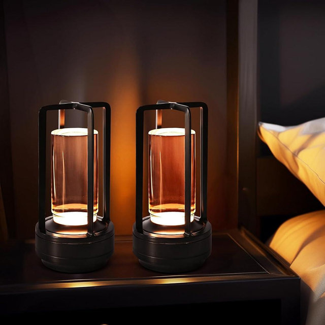 PIKAFOX 2 Pack Crystal Lantern lamp with Touch Dimming, Rechargeable LED Table Lamp, 3-Color Adjustable Brightness, 4200mAh Battery Powered Desk Light for Bedroom, Restaurant, Outdoor