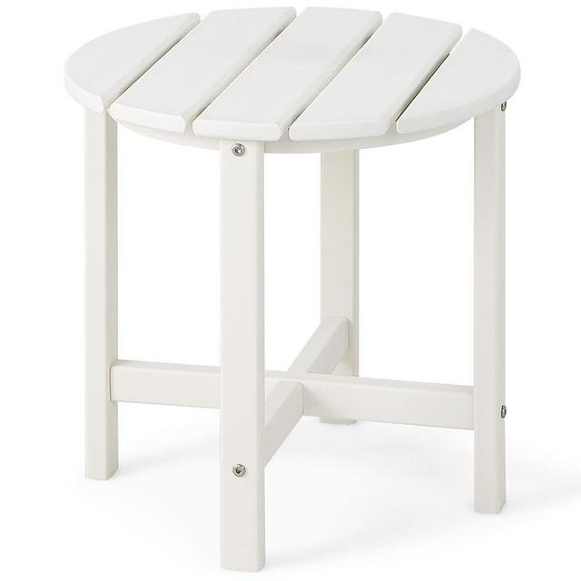 Tangkula Round Outdoor Side Table, 18" Weather Resistant HDPE Adirondack Table, Outdoor Indoor Chairside End Tables, Patio Side Table for Lawn Garden Balcony Backyard, Easy Assembly (1, White)