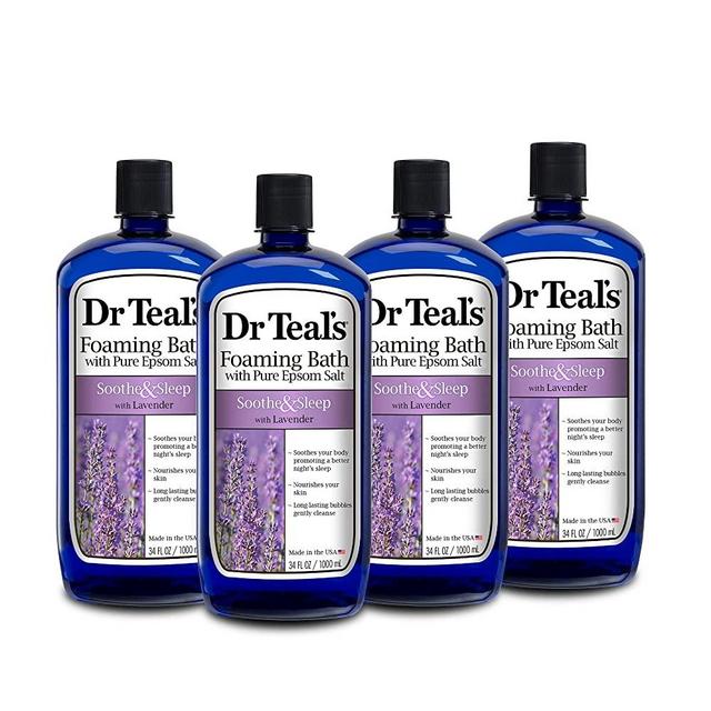 Dr Teal's Foaming Bath with Pure Epsom Salt, Soothe & Sleep with Lavender, 34 fl oz (Pack of 4)