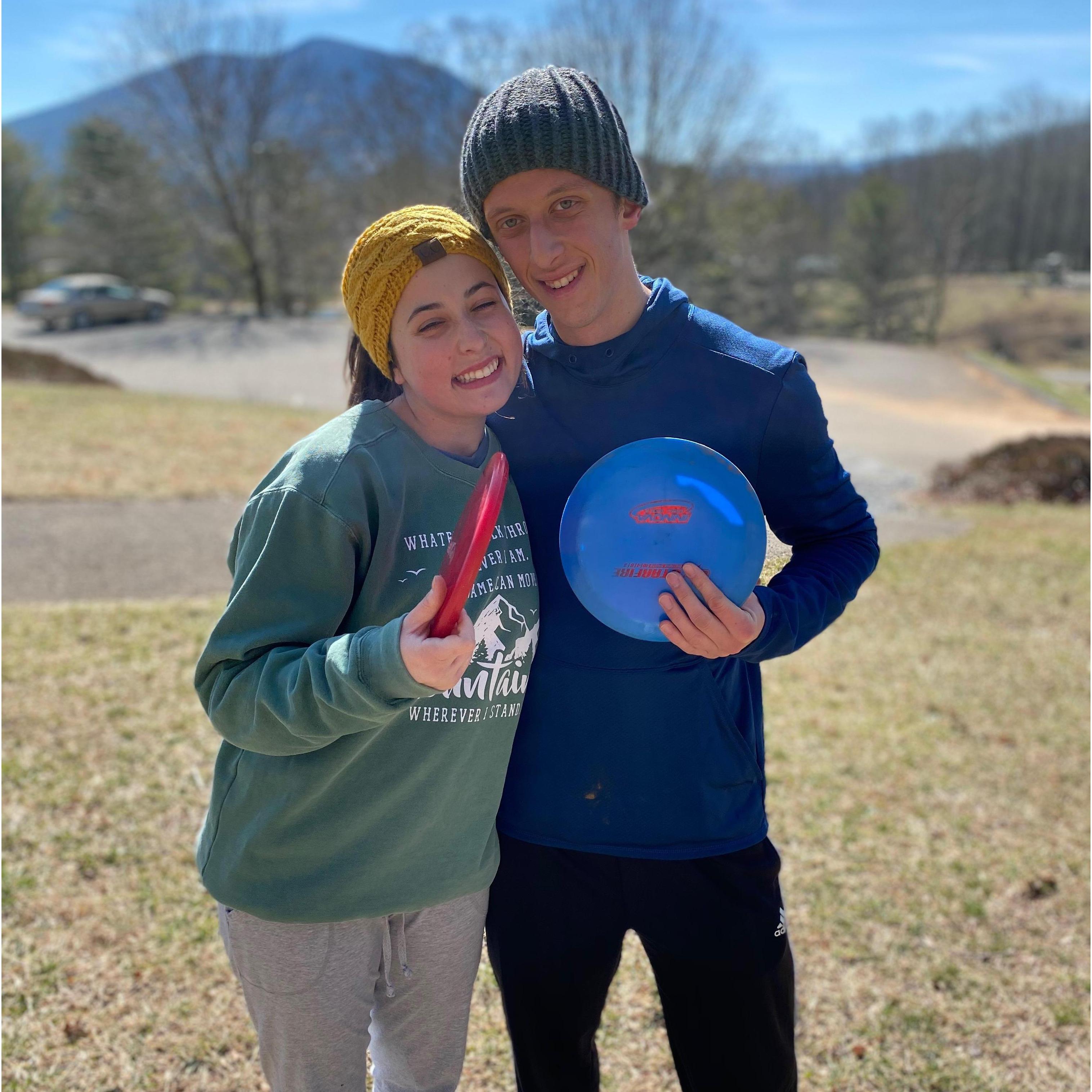 Playing disc golf together!