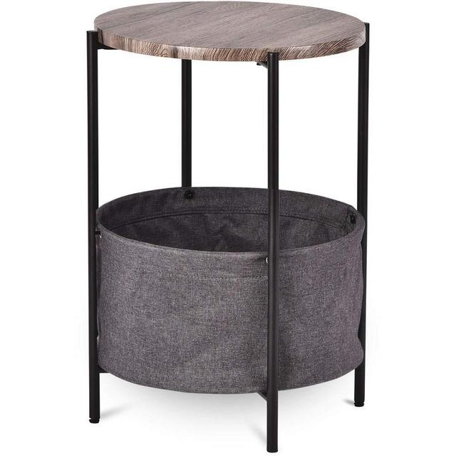 Amolife Side Table/End Tables with Fabric Storage Baskets/Modern Round Bedside Table/Small Accent Table Wood and Metal, Grey