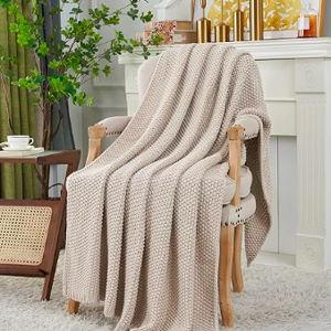 Longhui bedding Chunky Cable Knit Throw Blanket - Beige