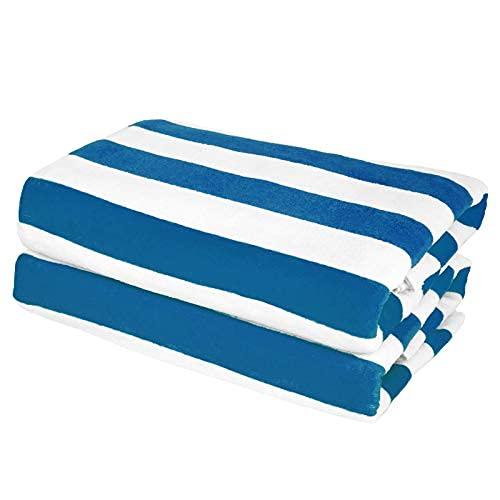 Exclusivo Mezcla 100% Cotton 2-Pack Oversized Cabana Striped Large Beach Towel Set, Pool Towel, Bath Towel( Navy, 35"x70")- Soft, Quick Dry, Lightweight, Absorbent and Plush