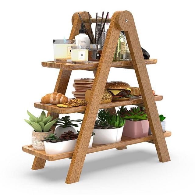 Acacia Wooden 3 Tier Serving Tray, Serving Trays for Entertaining, Solid Wood Party Serving Trays, Wedding Cupcake Stand, Fruit, Charcuterie, Appetizer Serving Tray, Cheese Board (Set of 3 Plates)