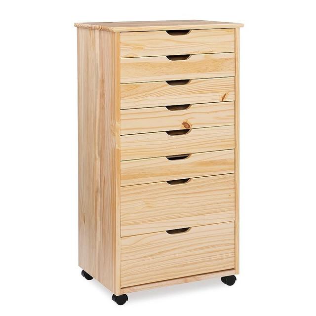 Linon Home Decor Products Corinne Eight Drawer Storage, Natural Rolling Cart