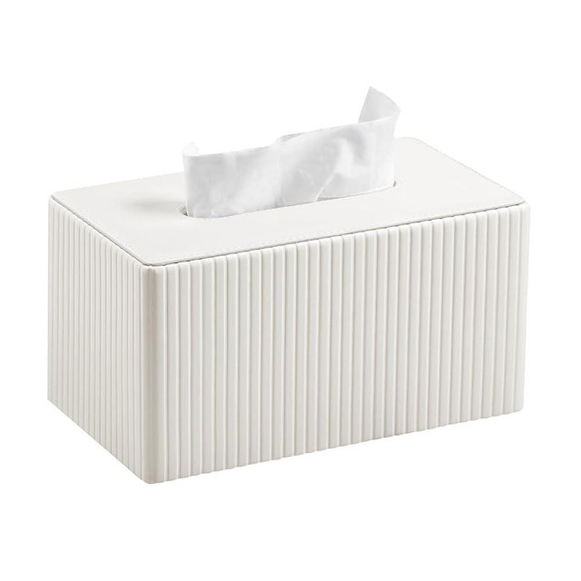 MEIBOOCH Extra Large Tissue Box Cover for Standard Size 180 to 230 Count Box of Tissues, PU Leather Rectangle Tissue Holder with Magnetic Closure (Ivory)