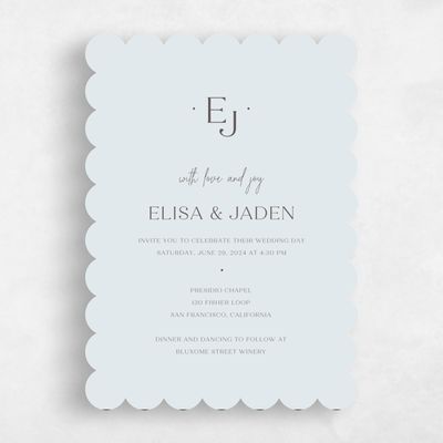 Blue Scalloped Wedding Invitation - Bayway Portrait