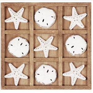 NIKKY HOME Beach Tic Tac Toe for Fun Starfish Sand Dollar Coastal House Coffee Table Decor Wood Board Travel Game, 8.97 by 8.97-in Distressed White
