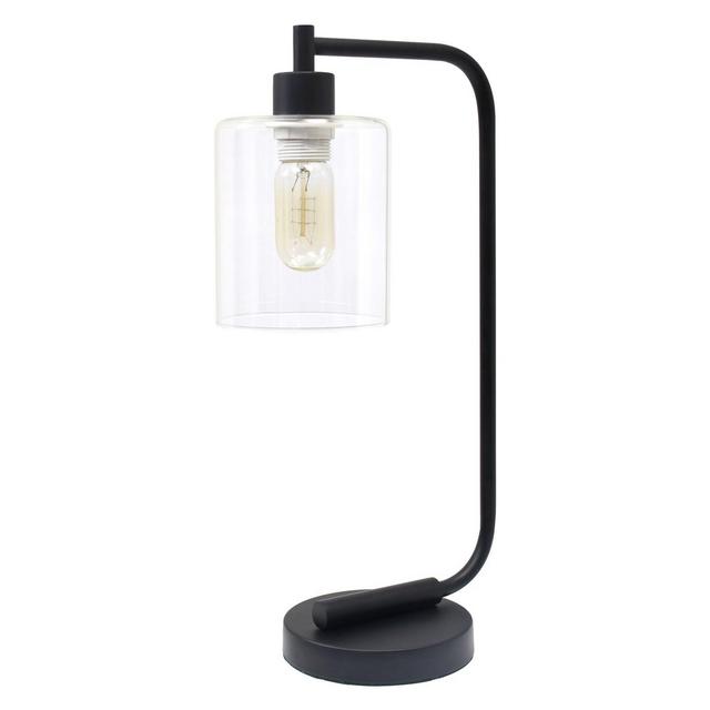 All The Rages Industrial Iron Desk Lamp in Black with Glass Shade