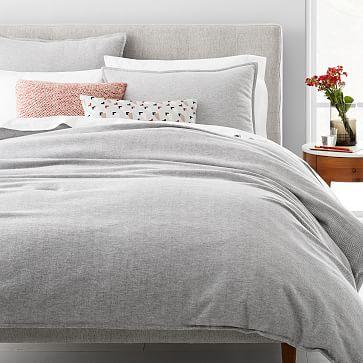 Organic Flannel Herringbone Duvet Cover & Shams - Medium Gray