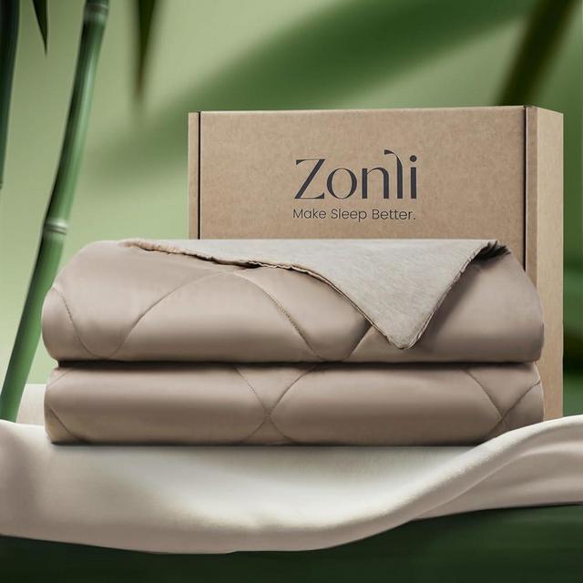 ZonLi Z-Magic Cooling Comforter King/California King, Hypoallergenic Bamboo Viscose, Lightweight Breathable Soft Summer Blanket for Hot Sleepers, Quickly Cooling Quilt for Night Sweats, Brown 90"x108"